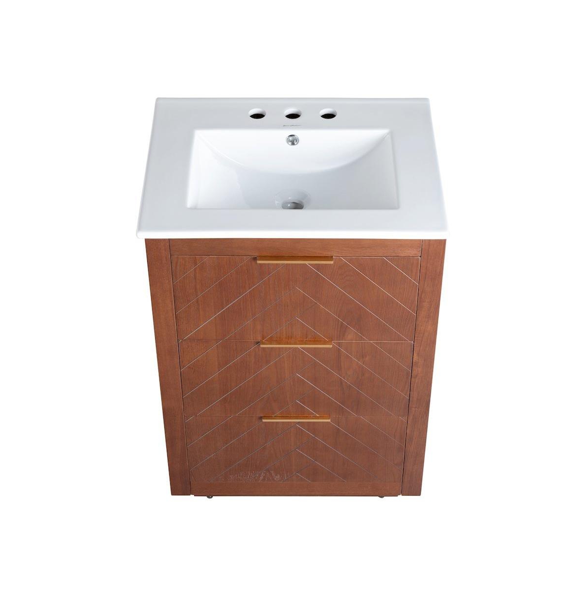 Swiss Madison 24" Freestanding Bathroom Vanity in Brown Oak with 3-Hole Centerset Sink Top