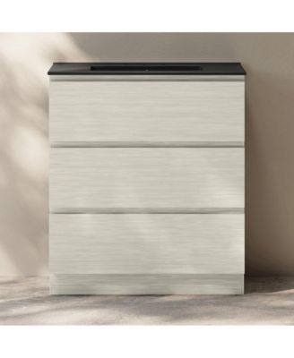 30" Freestanding Bathroom Vanity in White Oak, Black 3-Hole Widespread Sink Top