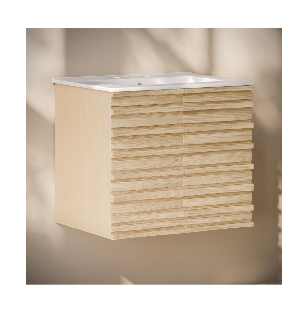 Swiss Madison 24" Wall-Mounted Bathroom Vanity in Natural Oak with 3-Hole Centerset Sink Top