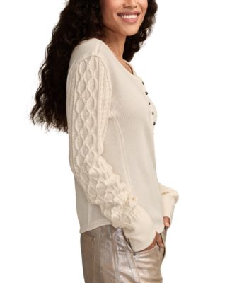 Women's Textured Long-Sleeve Henley Top