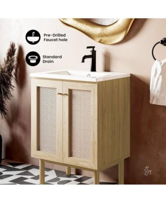 24" Freestanding Bathroom Vanity in Natural Oak with Sink Top