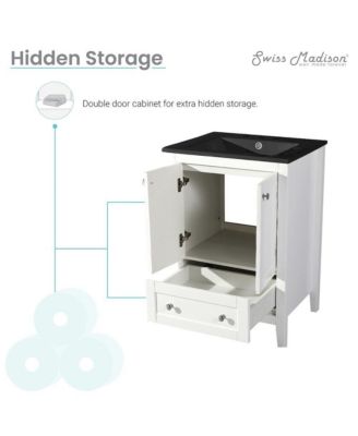 Cannes 24 in. White Bathroom Vanity With Black, 3-Hole Ceramic Sink Top