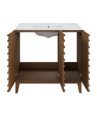 Cascade 36 in. Brown oak Bathroom Vanity With White, 3-Hole Ceramic Sink Top