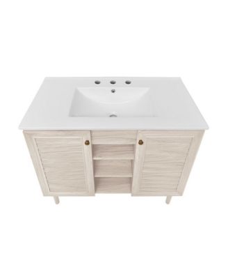 36" Freestanding Bathroom Vanity in White Oak with 3-Hole Widespread Sink Top