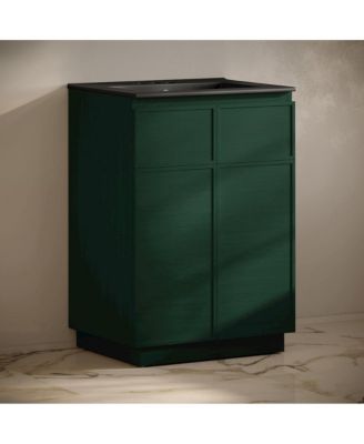 24" Freestanding Bathroom Vanity in Green Oak, Black 3-Hole Centerset Sink Top