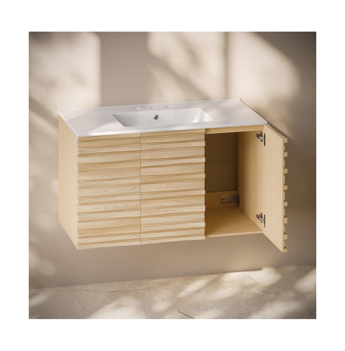 Swiss Madison 36"'Wall-Mounted Bathroom Vanity in Natural Oak with 3-Hole Widespread Sink Top