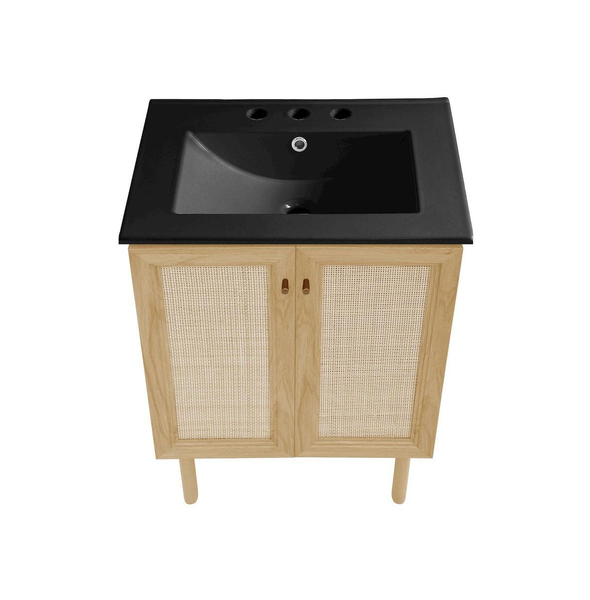 24" Freestanding Bathroom Vanity in Natural Oak, Black 3-Hole Centerset Sink Top