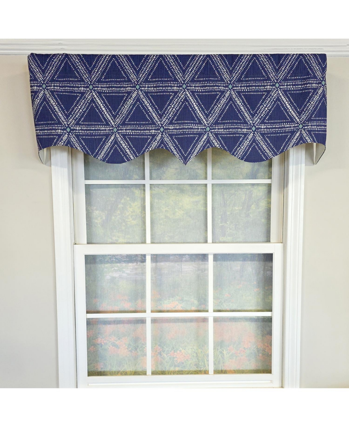 Rlf Home 100% Cotton Zircon Regal With Poly/Cotton Ivory lining Rod Pocket Valance 50" x 16" Navy