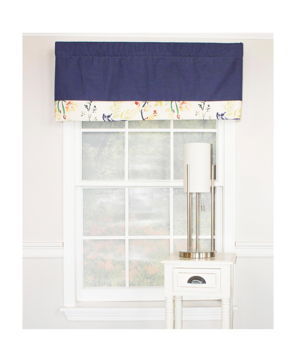 Rlf Home Tail Feather Banded 100% Cotton with Fully Lined 3" Rod Pocket Valnance for Windows 50" x 15" Navy