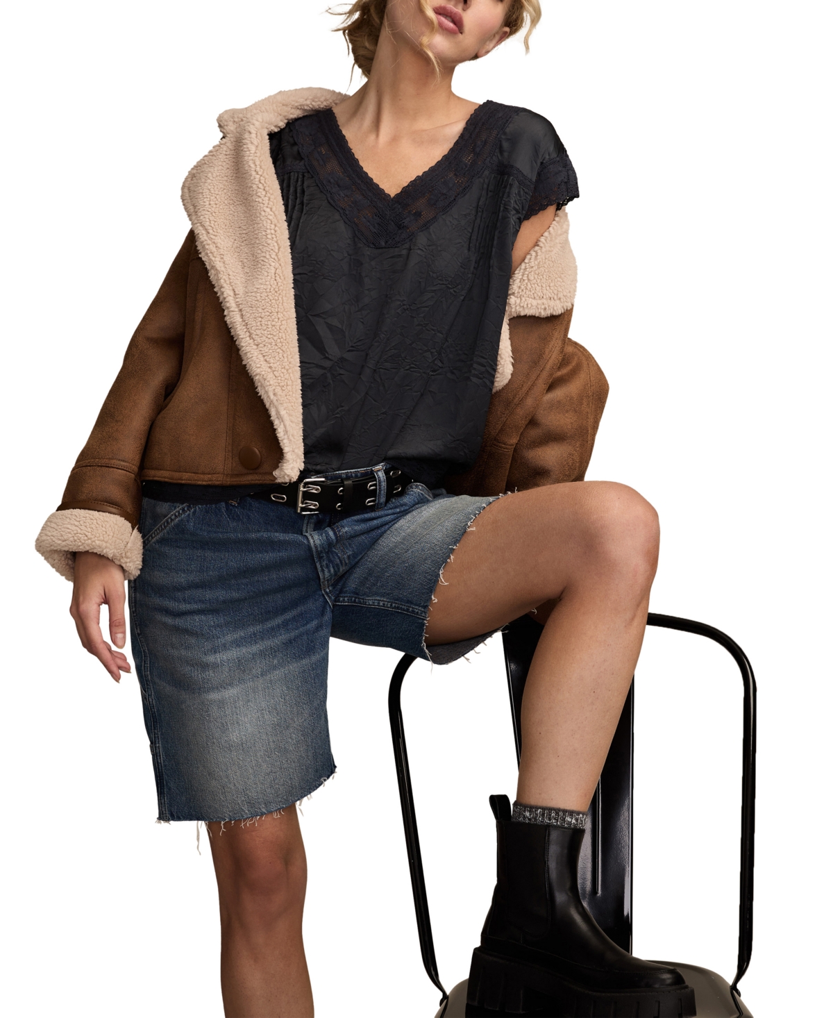 Lucky Brand Women's Lace Dolman Sleeve Top