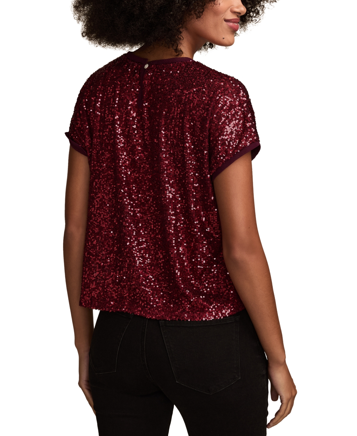 Lucky Brand Women's Sequin Short-Sleeve Top