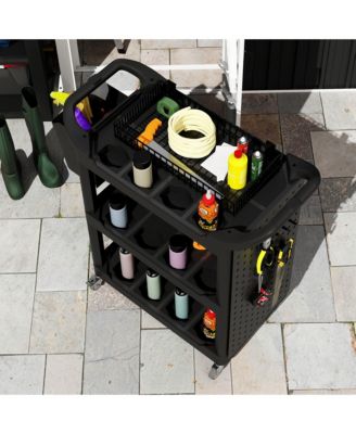 3-Tier Rolling Tool Cart, Utility Cart with Side Shelf & Hook