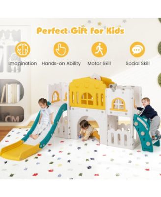 All-in-1 Toddler Slide Playset Playground with Tunnel and Ladder and Basketball