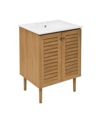 24" Freestanding Bathroom Vanity in Golden Oak with 3-Hole Centerset Sink Top