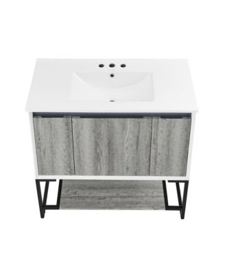 Marseille 36 in. Gray Bathroom Vanity With White, 3-Hole Ceramic Sink Top