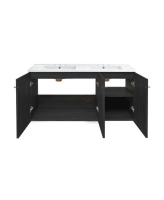 48" Wall-Mounted Bathroom Vanity, 3-Hole Widespread Double Basin Sink Top