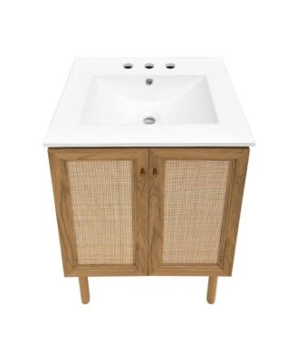 24" Freestanding Bathroom Vanity in Golden Oak with 3-Hole Centerset Sink Top