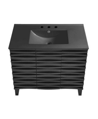 Cascade 36 in. Black Oak Bathroom Vanity With Black, 3-Hole Ceramic Sink Top