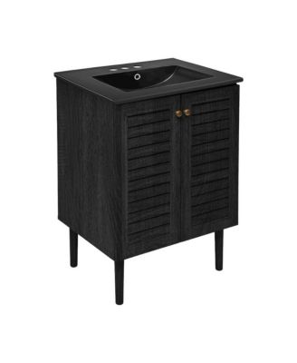 24" Freestanding Bathroom Vanity in Black Oak, Black 3-Hole Centerset Sink Top