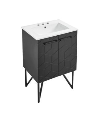 Annecy 24 in. Phantom Black Bathroom Vanity With White, 3-Hole Ceramic Sink Top