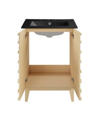 Cascade 24 in. Natural Oak Bathroom Vanity With Black, 3-Hole Ceramic Sink Top