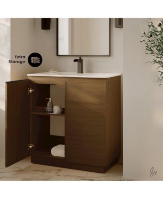 St. Tropez 36" Freestanding Bathroom Vanity in Brown Oak with Sink Top