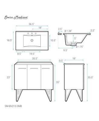 Annecy 36 in. White Bathroom Vanity With Black, 3-Hole Ceramic Sink Top