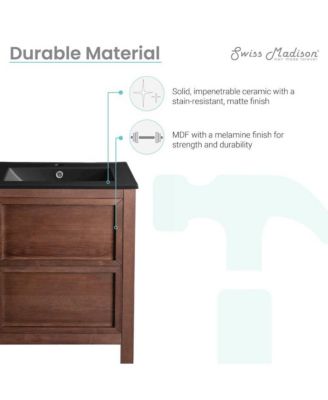 Nadar 24 in. Brown Walnut Bathroom Vanity With Black Ceramic Sink Top