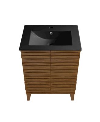 Cascade 24 in. Brown Oak Bathroom Vanity With Black Ceramic Sink Top
