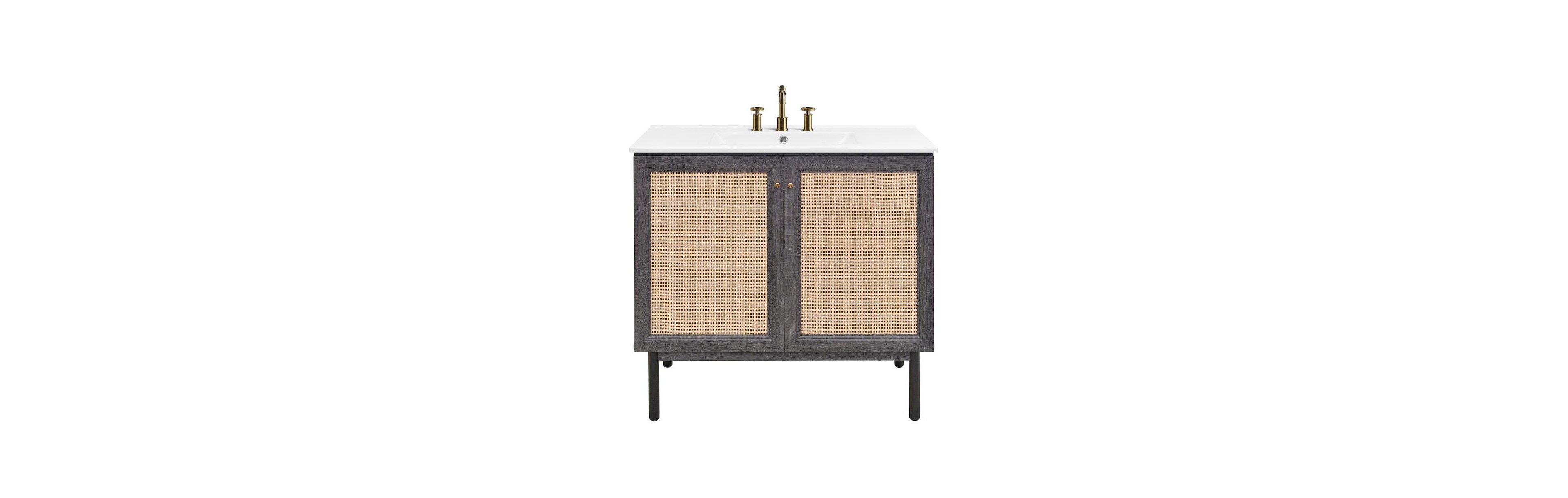 Swiss Madison 36" Freestanding Bathroom Vanity in Black Oak with 3-Hole Widespread Sink Top