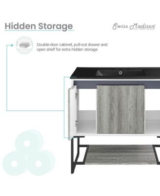 Marseille 36 in. Gray Bathroom Vanity With Black, 3-Hole Ceramic Sink Top