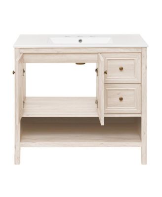 36" Freestanding Bathroom Vanity in White Oak with 3-Hole Widespread Sink Top