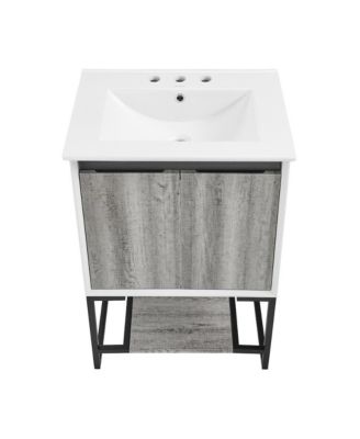 Marseille 24 in. Gray Oak Bathroom Vanity With White, 3-Hole Ceramic Sink Top