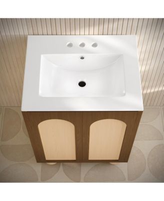 24" Freestanding Bathroom Vanity in Brown Oak with 3-Hole Centerset Sink Top