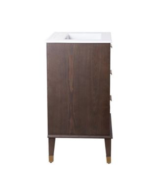 Hugo 24 in. Brown Oak Bathroom Vanity With White, 3-Hole Ceramic Sink Top