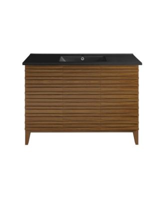 Cascade 48 in. Brown Oak Bathroom Vanity With Black Ceramic Sink Top