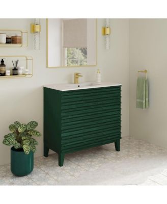 Cascade 36" Freestanding Bathroom Vanity in Green Oak with Sink Top