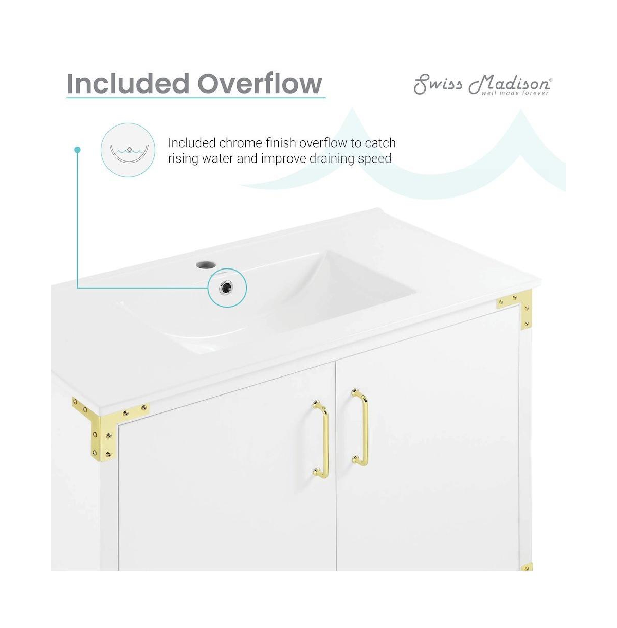 Swiss Madison Voltaire 36" Freestanding Bathroom Vanity in White with Sink Top