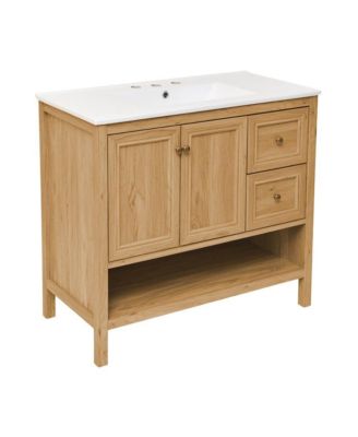 36" Freestanding Bathroom Vanity in Golden Oak with 3-Hole Widespread Sink Top