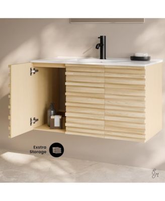 Cascade 36" Wall-Mounted Bathroom Vanity in Natural Oak with Sink Top