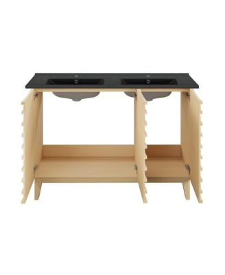 48 in. Natural Oak, Double Basin Bathroom Vanity With Black Ceramic Sink Top