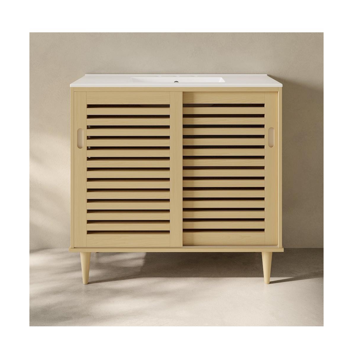 Swiss Madison Delice 36" Freestanding Bathroom Vanity, Natural Oak, 3-Hole Widespread Sink Top