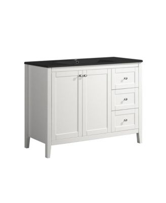 Cannes 48 in. White Bathroom Vanity With Black Ceramic Sink Top
