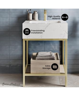 Beau 24" Open Shelf Natural Oak Frame Freestanding Bathroom Vanity with Sink Top