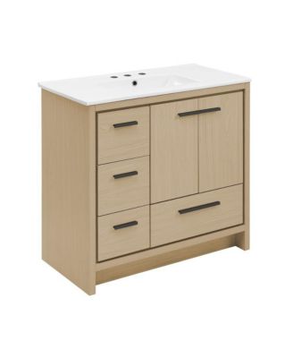 Virage 36 in. Brown Oak Bathroom Vanity With White, 3-Hole Ceramic Sink Top