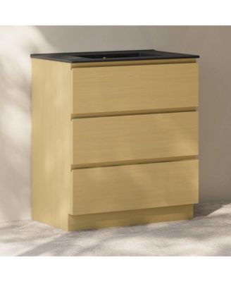 Liberte 30" Freestanding Bathroom Vanity in Natural Oak with Black Sink Top