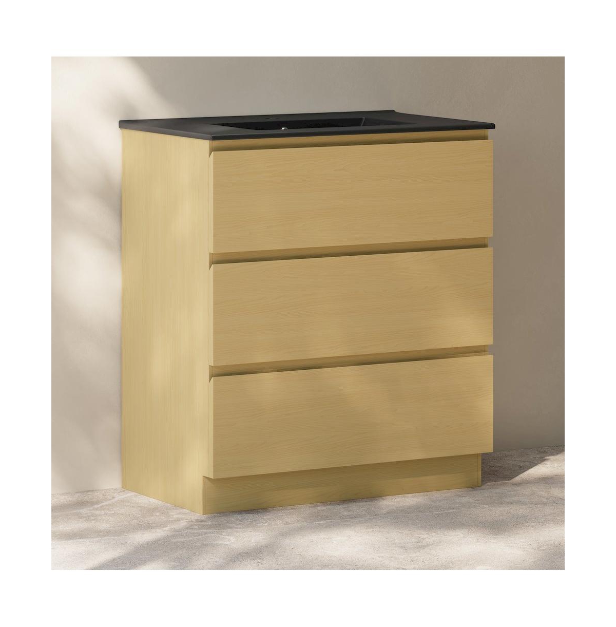 Swiss Madison Liberte 30" Freestanding Bathroom Vanity in Natural Oak with Black Sink Top