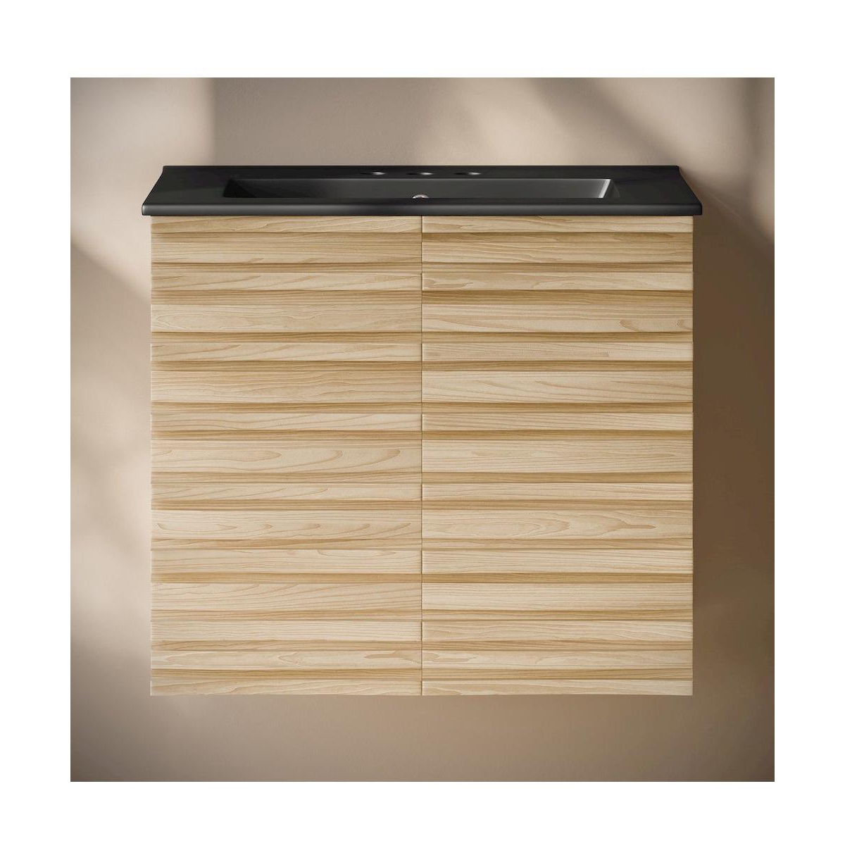 Swiss Madison 24" Wall-Mounted Bathroom Vanity in Natural Oak, Black 3-Hole Centerset Sink Top