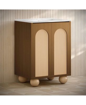 24" Freestanding Bathroom Vanity in Brown Oak with 3-Hole Widespread Sink Top