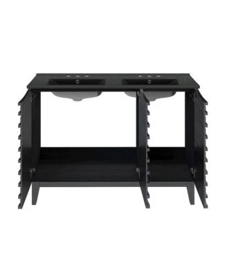 48 in. Black Oak, Double Basin Bathroom Vanity, Black, 3-Hole Ceramic Sink Top